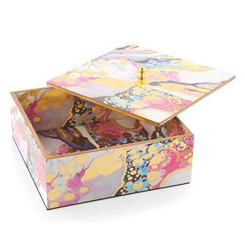 Image of Attro Rainbow Gold Designer Wooden Lid Round Multipurpose Box for Kitchen Storage, Chapati, Chocolate