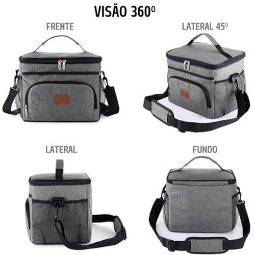 Bolsa Térmica Grande para Almoço, Lancheira com Alça de Ombro Ajustável, 15L, Cooler Térmico com Bol