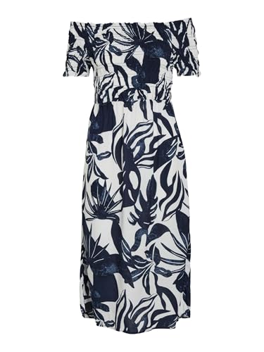 Robe mi-longue à épaules dénudées femme chic et robe smockée fluide VILA Vilisa