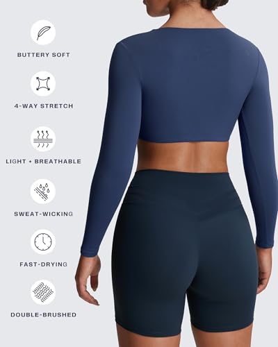 Image of Aoxjox Sienna Twist Deep V Training Women's Long Sleeve Crop Top