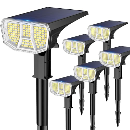 LETMY 6 Pack Solar Spot Lights Outdoor, 104 LED Solar Spotlights, IP65 Waterproof Solar Powered Outdoor Lights, Auto On/Off, Solar Lights Outdoor for Yard, Garden, Patio, Wall, Tree & Flag, Cool White - Image 8
