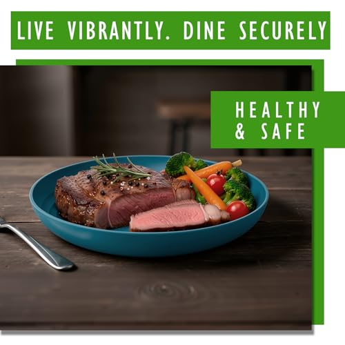 Image of Picnic Plates Reusable Set of 6, Unbreakable 9In Wheat Straw Plate | Dinner Plastic Plates for Home Kitchen Use, Dishwasher & Microwave Safe - Bule