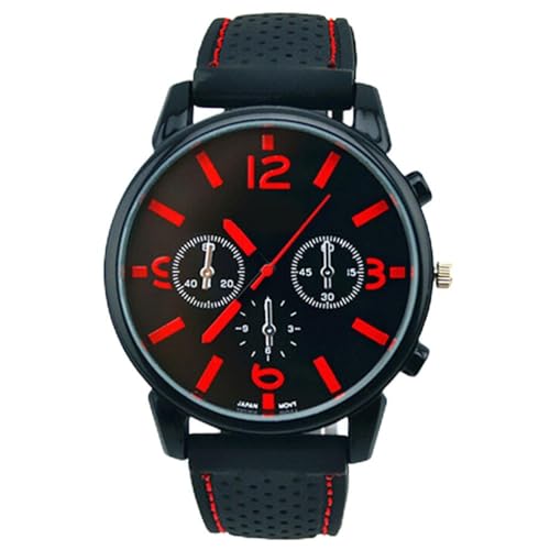Jewelry Men's Silicone Band Stainless Steel Wrist Watch Red Number