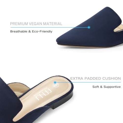 Image of MUSSHOE Women's Pointed Toe Mule Flats: Comfortable Lightweight Slip On Backless Loafers with Memory Foam for Office Work & Dressy Casual Wear