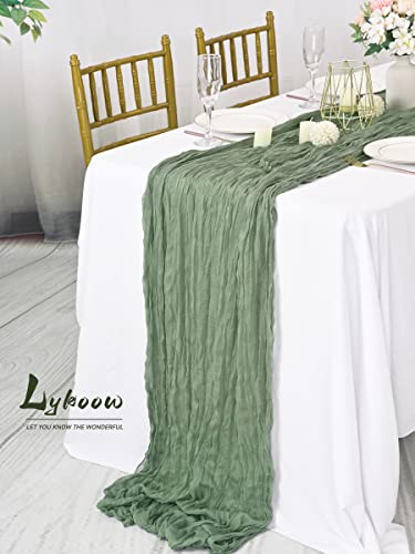 Lykoow 5 Packs Sage Green Cheesecloth Table Runner, 10Ft X 35" Sage Rustic Gauze Boho Wedding Table Runner Decoration, Wedding Table Decor Table Cloth For Wedding Party Bridal Shower Table #TOP4