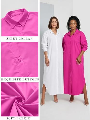 Image of Choichic Shirt Dresses for Women Casual Long Sleeve Cotton Button Down Maxi Dresses