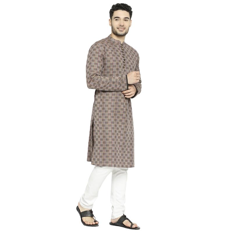 Image of Arch Attire Men's Kurta | Cotton Long Kurta | Full-Sleeve with Mandarin Collared Neck | Stylish and Traditional | Ethnic Wear | Ideal for Every Occasion | Pack of 1 (Brown)