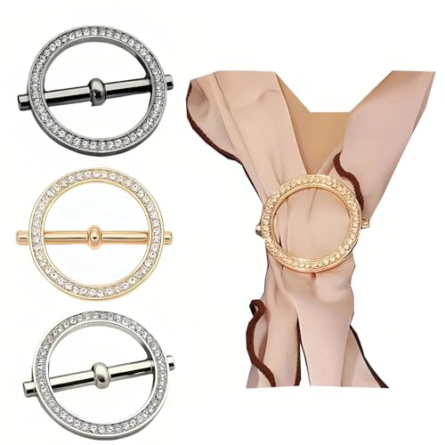 Image of SYWDUDUCLT Scarf Ring for Women's Shawl, Silk Neckerchief, Tshirt, Gold /Sivler, S /M /L, 2 Pcs