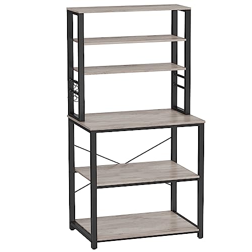 VASAGLE Coffee Bar, Baker’s Rack for Kitchen with Storage, 6-Tier Kitchen Shelves with 6 Hooks, Microwave Stand, Industrial, 15.7 x 23.6 x 65.7 Inches, Greige and Black UKKS024B02