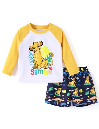 Disney Simba The Lion King Boys Swim Set Infant Quick Dry Yellow Swimsuit Boy 2 Pieces Bathing Suit Long Sleeve Swimwear Set Summer Rash Guard Shirt & Swim Trunks Baby Boy Clothes UPF 50+ 9-12 Months