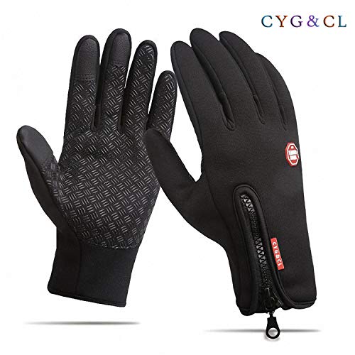 Outdoor Winter Touchscreen Warm Gloves, Water Resistant Windproof Anti-Slip Sports Gloves for Cycling Driving Running Hiking Climbing Skiing Sports, Adjustable Size for Men&Women (Medium, Black)