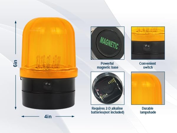 Miniatura 2 de Luz intermitente de 6 pulgadas, luz estroboscópica LED ámbar con base magnética para vehículos, carretillas elevadoras, tractores, carritos de golf,