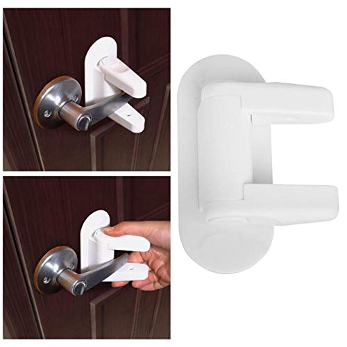 SagaSave 2 Pack Door Lever Lock Prevents Toddlers from Opening Doors, Simple Install Durable ABS for 3M Adhesive Backing, Fit for Kitchen Door, Front Door, Bedroom Door(Black)
