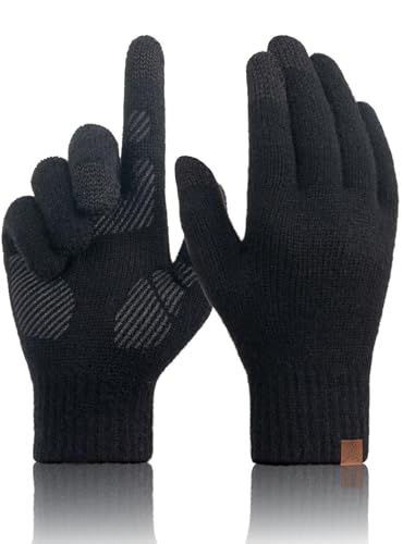 TRENDOUX Merino Wool Gloves for Women Men: Womens Cold Weather Warm Touch Screen Knit Gloves, Ladies Lightweight Thin Thermal Fleece Glove for Walking Driving Texting Gift Medium Size BLACK