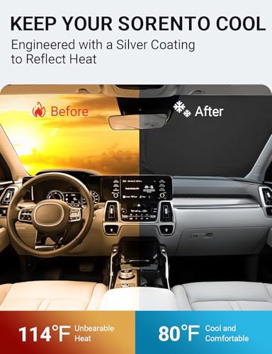 Image of Proadsy Windshield Sun Shade for Kia Sorento 2021-2025 2026 4-Layer Foldable Front Sunshade Protector Sun Visor Blocks UV Rays Keep Car Cooler