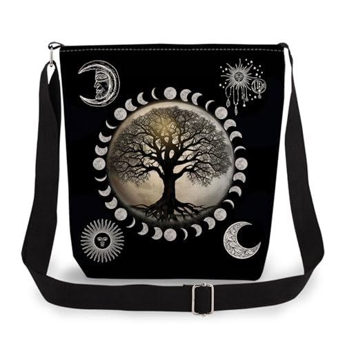 LiuenMgg Tree of Life Print Canvas Crossbody Bag, Adjustable Strap Lightweight Purse with Top Zipper & Inner Pocket, Daily Shoulder Bag Gift for Women -3
