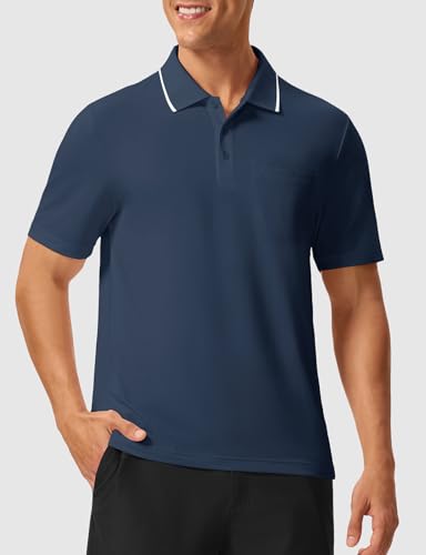Image of Rdruko Men's Polo Shirts Short Sleeve Quick Dry Outdoor Golf Sports Shirts with Pocket