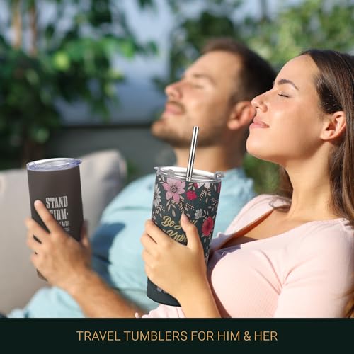 Image of Christian Art Gifts 16 oz. Brown Stand Firm Bible Verse Travel Tumbler