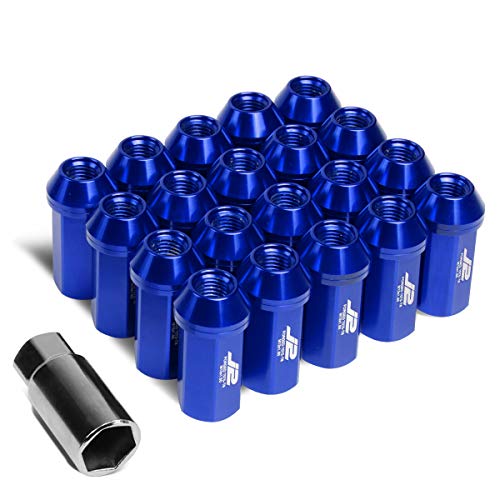 J2 Engineering LN-T7-005-15-BL 7075 Aluminum Blue M12x1.5 20Pcs L: 50mm Close-End Lug Nuts w/Adapter