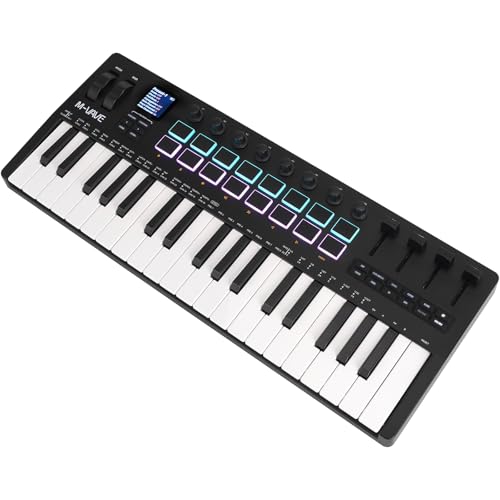 Image of M-VAVE 37 Key USB MIDI Keyboard Controller With 16 Backlit Drum Pads, Bluetooth Semi Weighted Professional dynamic keybed 8 Knobs and Music Production,Software Included (37 Key Black)