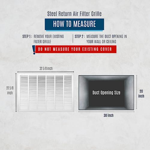 Image of 30 inch X 20 inch Steel Return Air Filter Grille by HANDUA | Removable Face Door HVAC Duct Cover Grill for 1-inch Filter, White | Outer Dimensions: 32.5 inchW X 22.5 inchH