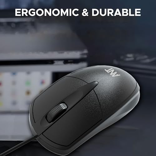Image of Ant Globe 10 Wired Optical Mouse with 1200 DPI, USB Connectivity, Lightweight Design, Durable 3 Buttons, Compatible with Windows /Mac /Linux Black