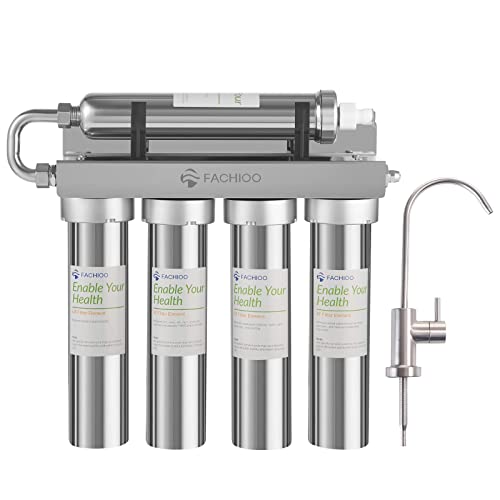 Fachioo 0.01Μm Ultra-Filtration Under Sink Water Filter, Stainless Steel Water Filtration System With Chrome Faucet, Tankless 5-Stage High Capacity, Remove 99.99% Contaminants, Quick Filter Change #TOP13