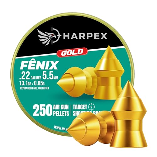 Harpex Fenix Gold .22 Cal Airgun Pellets – 13.1 Grain Pointed Head – Premium Coated Lead Pellets – High Penetration & Accuracy for Target Shooting, Training & Consistent Performance – 250 Count