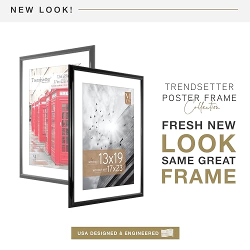 Image of MCS Trendsetter Poster Frame With Mat Option, 17x23 Matted to 13x19, Black | Trendsetter Poster Frame For Photos, 17x23 Inch, Displays 13x19 Inch Matted Or 17x23 Unmatted, Black, 1-Pack