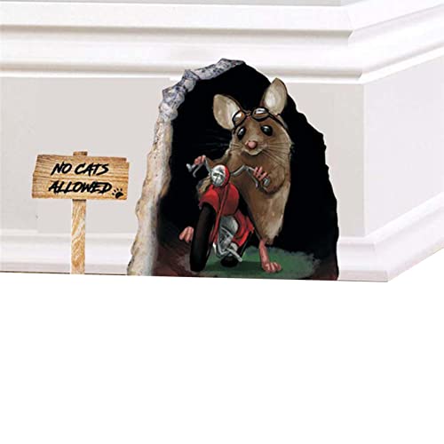 YJYQ Maus in einem Loch Wandtattoo,Realistische Mauseloch-Dekoration - Maus in einem Loch Wandtattoo 3D Fun Art Home Decor, Wandbild DIY Home Animal Dekorationen für Kinderzimmer Cover