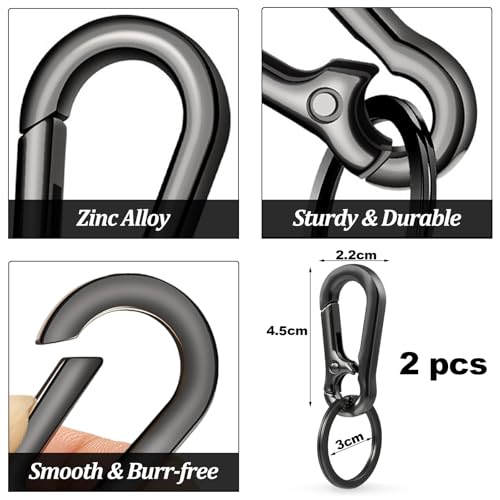 LABUYI 2 Stück Carabiner Schlüsselanhänger,Karabinerhaken Schlüsselanhänger,Schlüsselring mit Karabiner,Karabinerhaken Klein Schlüsselanhänger,Kleiner Karabiner,für Herren und Damen,Schwarz