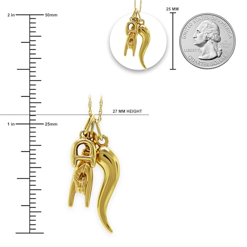 Gold Italian Horn with Hand Sign Pendant with Bubble Initial Pendant - 10 Karat Gold - 3D Good Luck Hand Sign - Italian Mano Cornuto Hand Symbol - Initial Letter Charm - Cornicello Pendant3