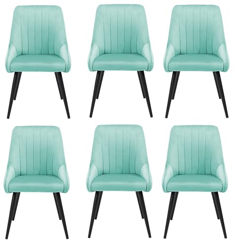 Image of Finch Fox Morris Velvet Dining Chair for Living Room, Bedroom, Home Office with Black Metal Legs in Pista Color (Set of 6)