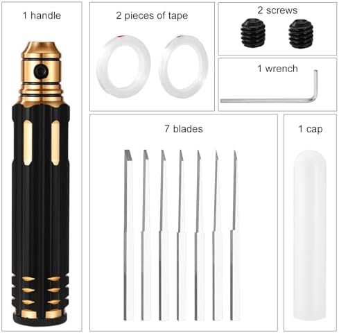 Model Scriber Tool Kit, Model Chisel with 7 Blades 0.1/0.2/0.4/0.6/0.8/1.0/2.0mm, Line Scriber Precision Panel Lining for Gundam Resin GK, Car & Aircraft Scale Engraving Detailing - 2