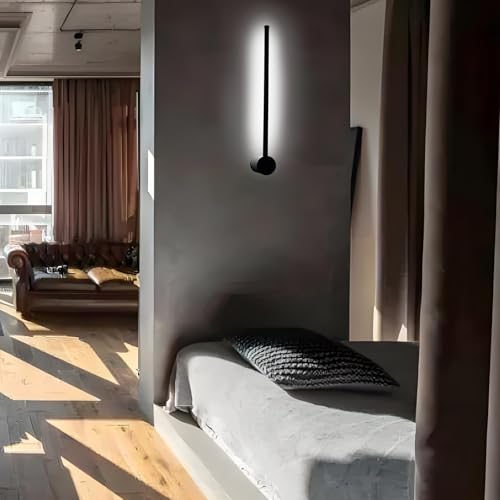 Image of Kawell 12W Indoor LED Wall Light Bar Rotatable Wall Lamp Modern Hardwired Wall Sconce Black for Bedroom Living Room Stair Study, Cold White