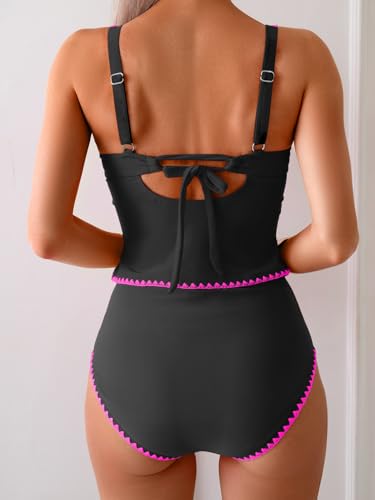 Image of Eomenie Tankini Swimsuit for Women Tummy Control Ruched Two Piece Bathing Suits High Waisted Shell Stitch Swimwear