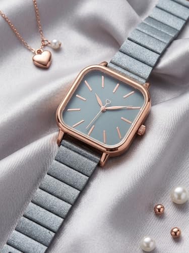 Image of AMERICANVIBER | Premium Square Analog Watch for Women & Girls | Stylish Stainless Steel Strap | Elegant Heart Second Hand | Adjustable Lock | Trendy Ladies Wrist Watch under 499 | Square Case Design | Perfect for Casual | Affordable Fashion Watch for Girls