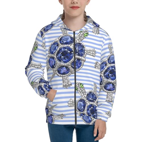 Turtle with Blue Stones Kid Hoodies Boys Zip Up Sweatshirts Girls Pullover with Pocket3