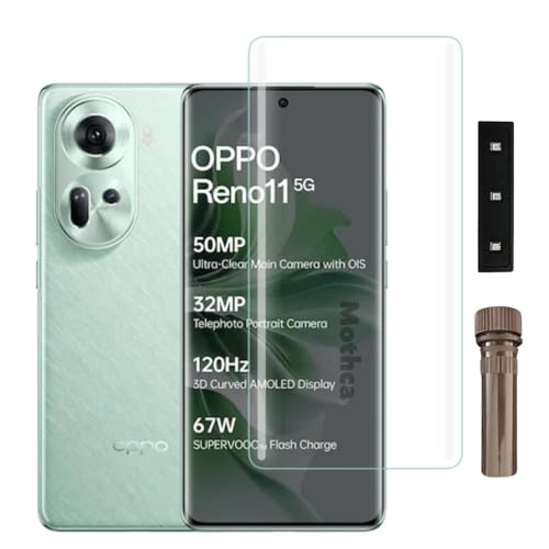 Image of Mothca Premium UV Tempered Glass Screen Protector For Oppo Reno 11 (Pack of 1) Full Adhesive UV Curved Screen Guard, Case Friendly with Installation Kit