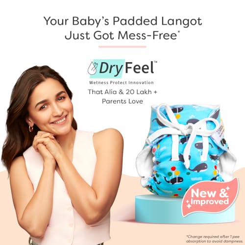 Image of SuperBottoms DryFeel Langot for Newborn - Pack of 3 | Soft, Reusable Cotton Nappy with Mess-free Outer Layer | Diaper-Free Time Essential | Adjustable Baby Langot (Fits up to 10 kg)