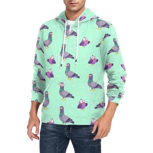 CUPADA Mens Fashion Hoodies Pigeons Owls Full Zip Hoodie with Pocket Casual Sweatshirt Comfortable F
