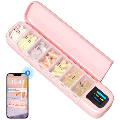 Daviky Automatic Pill Dispenser, Smart Pill Organizer with Alarm, Pill Box 7 Day with APP, Weekly Travel Pill Case, Portable Pill Reminder for Medicines, Supplements and Vitamins (Pink)