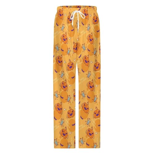 Happy Halloween Pumpkin Yellow Mens Pajama Pants Wide Leg Sleep Drawstring Sleepwear Casual Loungewear3