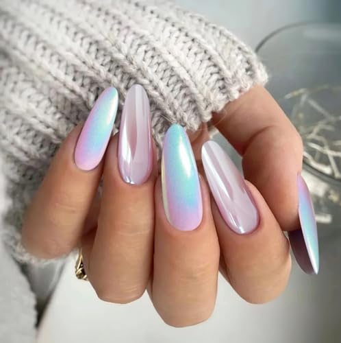 Chrome Nail Powder Gifts for Women - White Pearl Chrome Powder, Aurora Mermaid Iridescent Chromes Powder, Holographic Unicorn Rainbow Sliver Metallic Mirror Effect Nail Glitter Manicure