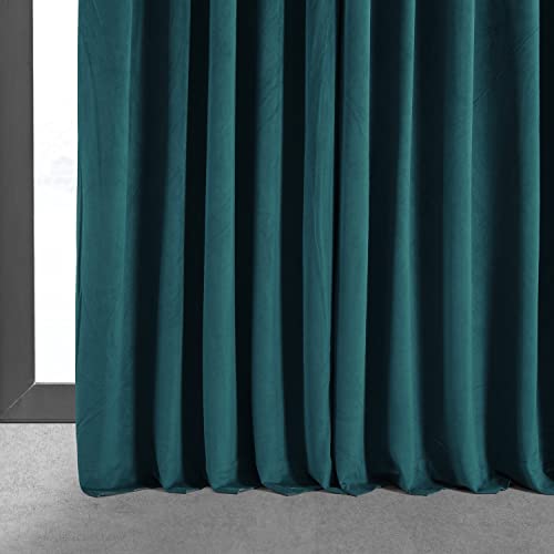 HPD Half Price Drapes Signature Velvet Thermal Blackout Curtains for Living Room 108 Inch Long (1 Panel) Rod Pocket Insulated Blackout Curtains for Bedroom Window Curtains, 100W x 108L, Everglade Teal