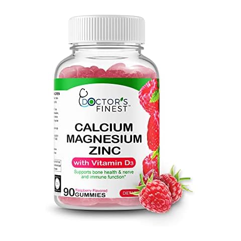 DOCTORS FINEST Calcium Magnesium Zinc Gummies, GMO-Free Gluten Free, Great Taste Natural Raspberry Flavor Gummy Vitamins, 90 Gummies Cover