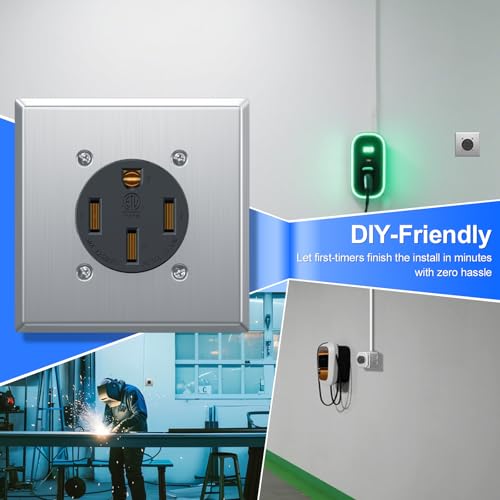 NEMA 14-50 240V Range Outlet Box Installation Kit, ETL 4-Prong 50A RV Receptacle, 4" 2-Gang Metal Electrical Box Plaster Ring Surface Flush Mount Exposed Work Cover Faceplate Clamp Connector by HYDUUU - Used condition - Image 6