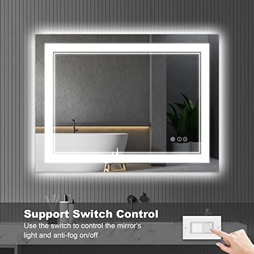 48x36 Inch Bathroom Mirror LED with Lights, Backlit and Front Lighted Anti-Fog Dimmable Memory Lighted Bathroom Vanity Mirror, Large Led Mirror for Bathroom