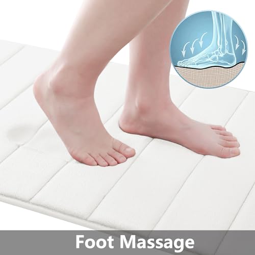 Image of Buganda Memory Foam 3 Pieces Bathroom Rugs Set - Thick Soft Absorbent Non-Slip Bath Mats, Washable Small /Large /Contour Bath Rugs, Ivory