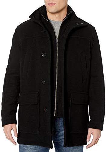 Men's Wool Plush Car Coat with Attached Bib
